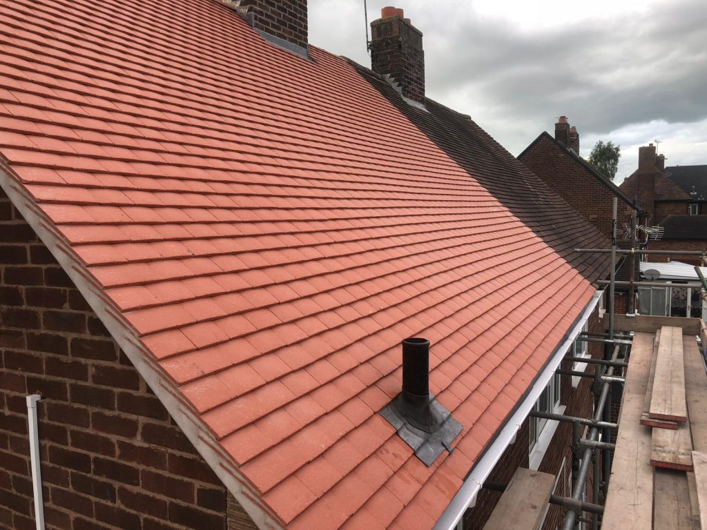 Red clay tiled roof on a house