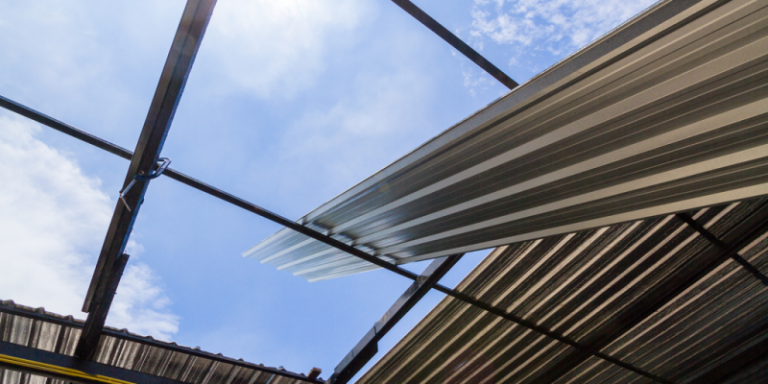Corrugated sheet roof on an industrial building